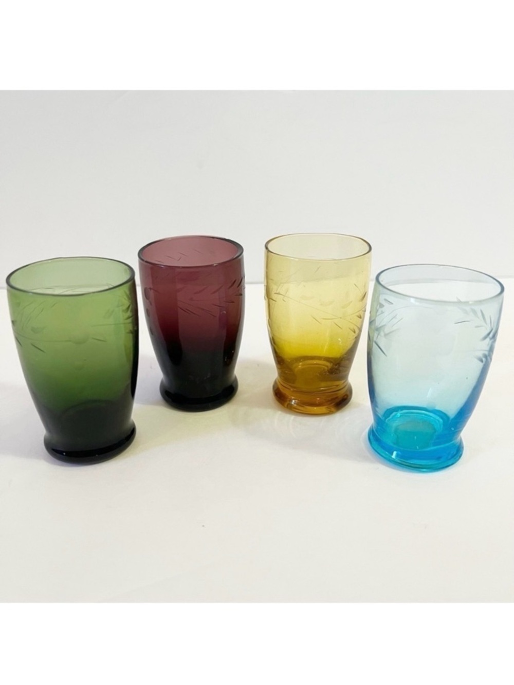 Depression Glass Wheat Pattern Cordial Shot Glass Multicolor Hand Cut Liqueur 4x